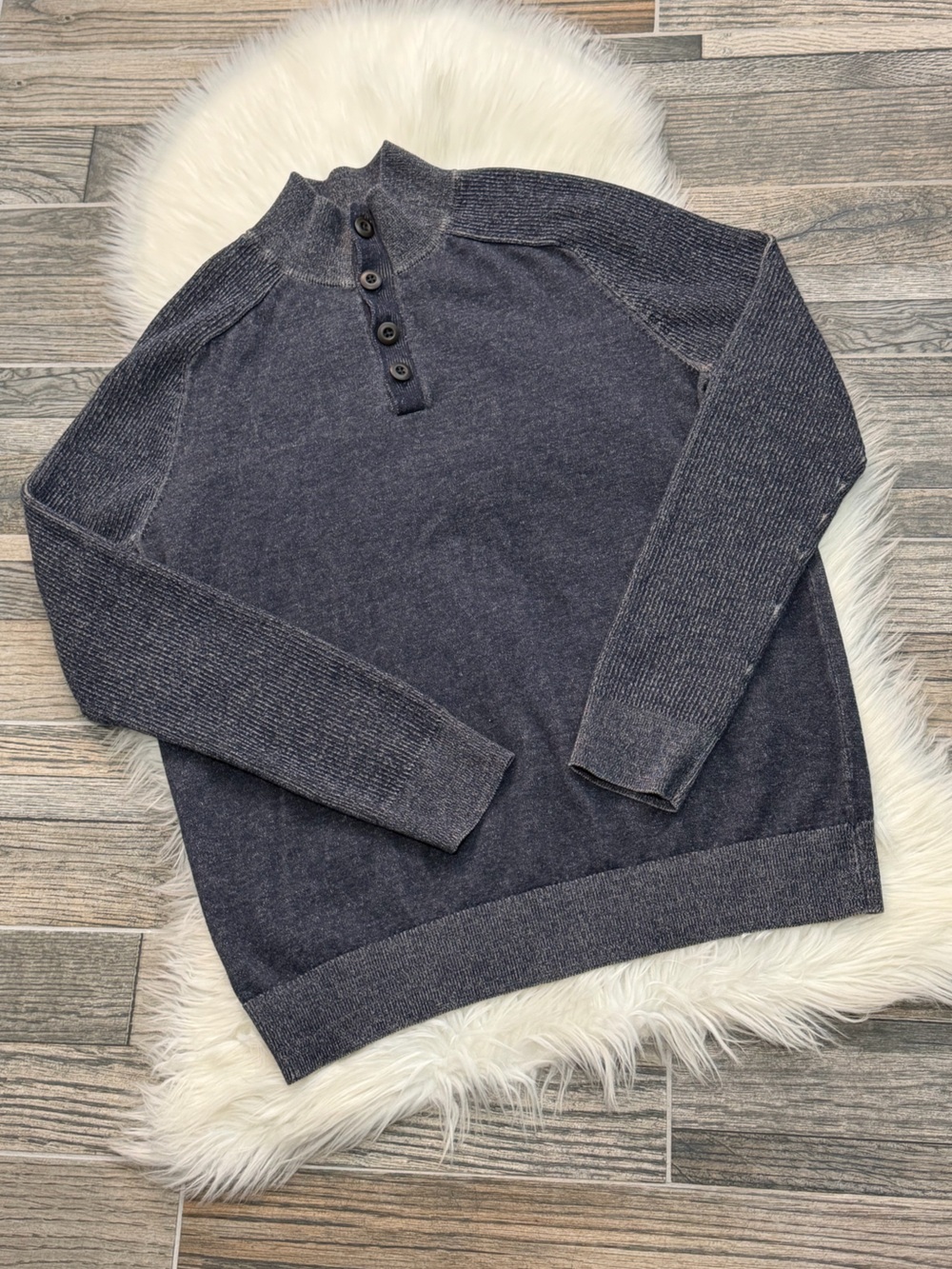 Express Men’s Navy Blue Button Up Collar Sweater Size Large